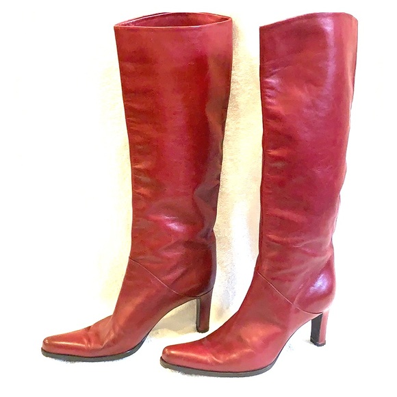 Sergio Rossi Shoes - EUC Sergio Rossi Red Leather Boots Size 37